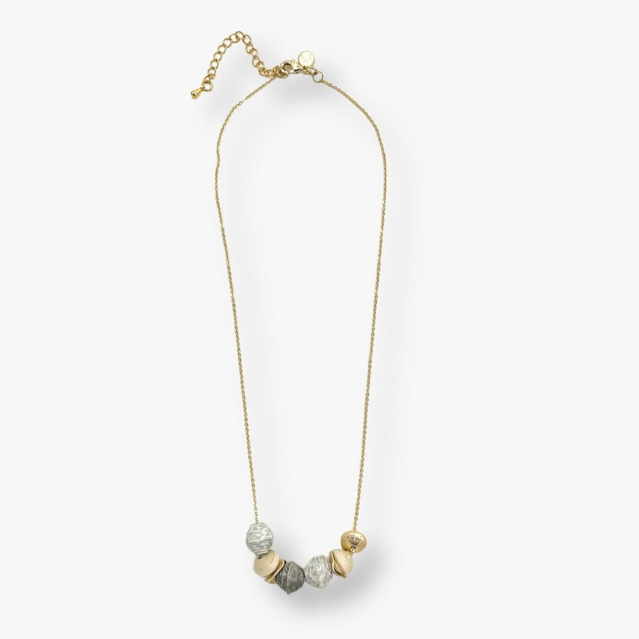 ethically made necklace on 18k gold plated chain with handmade paper beads