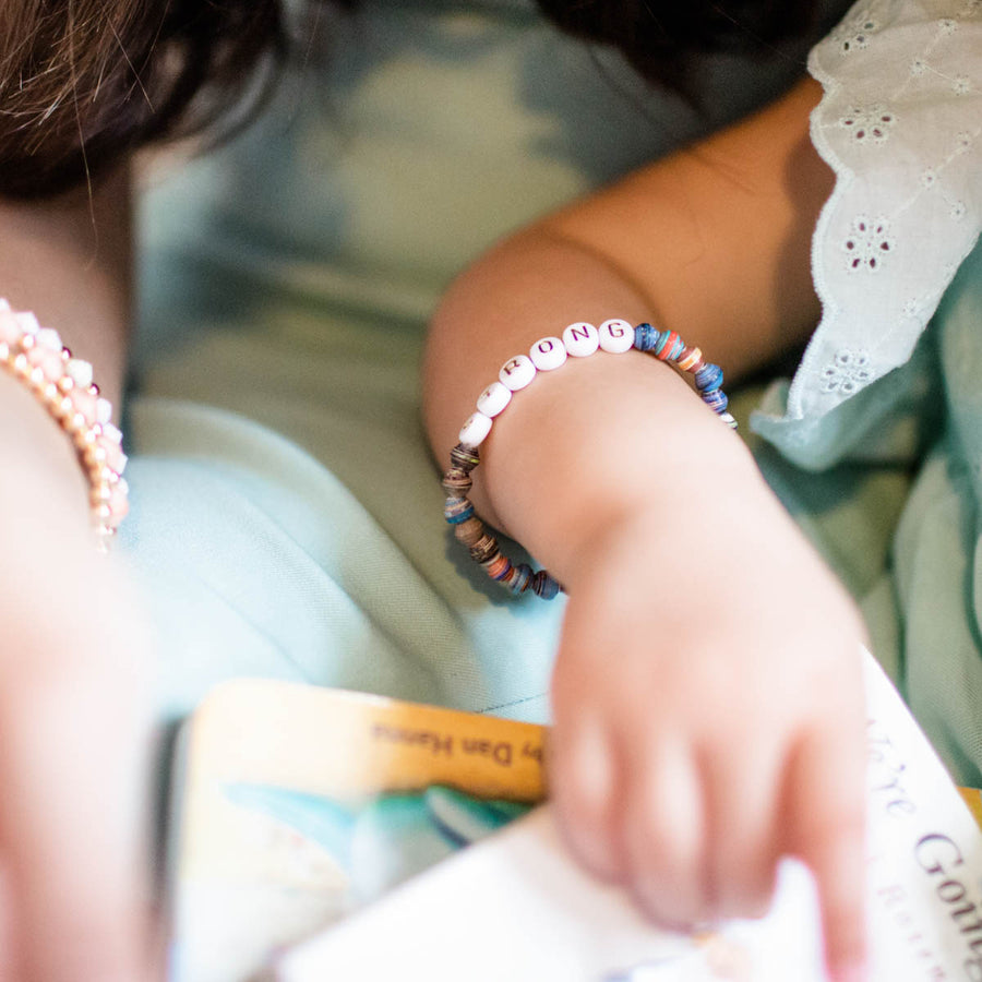 kids jewelry handmade bracelet with letter beads and word strong