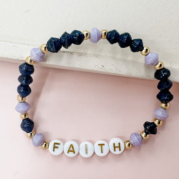 faith beaded bracelet in navy and purple