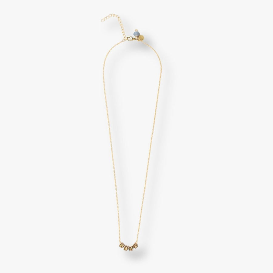Ethical made 14k gold plated chain necklace with MAMA block letters with extender and handmade paper beads.