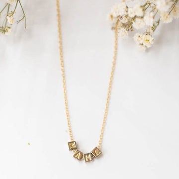 Ethical made 14k gold plated chain necklace with MAMA block letters with extender and handmade paper beads
