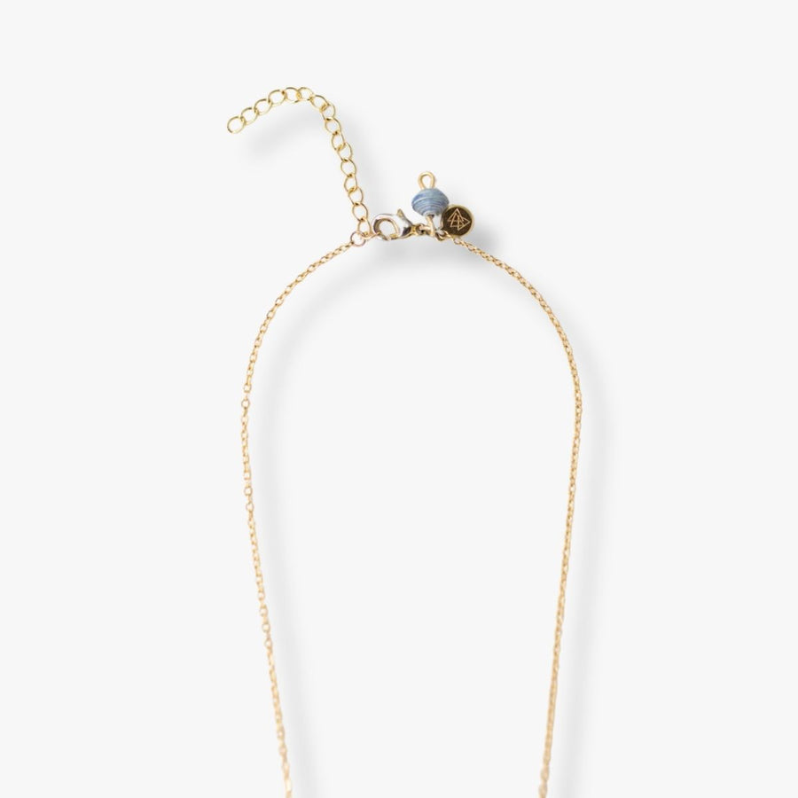 Ethical made 14k gold plated chain necklace with MAMA block letters with extender and handmade paper beads.
