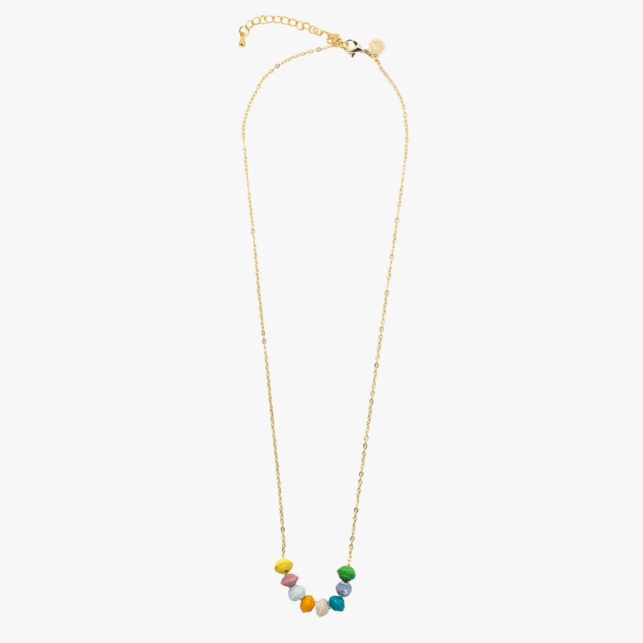 The Petite Rainbow Necklace is made with tiny rainbow beads and 14k gold filled chain by artisans in the Horn of Africa. Sustainable, Artisan-Made And Ethically Sourced. Sustainable, Artisan-Made And Ethically Sourced