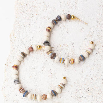 ethically made handmade paperbeaded gold hoops