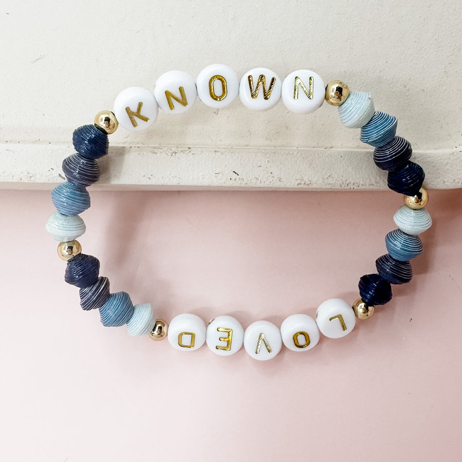 known and loved beaded bracelet in blue