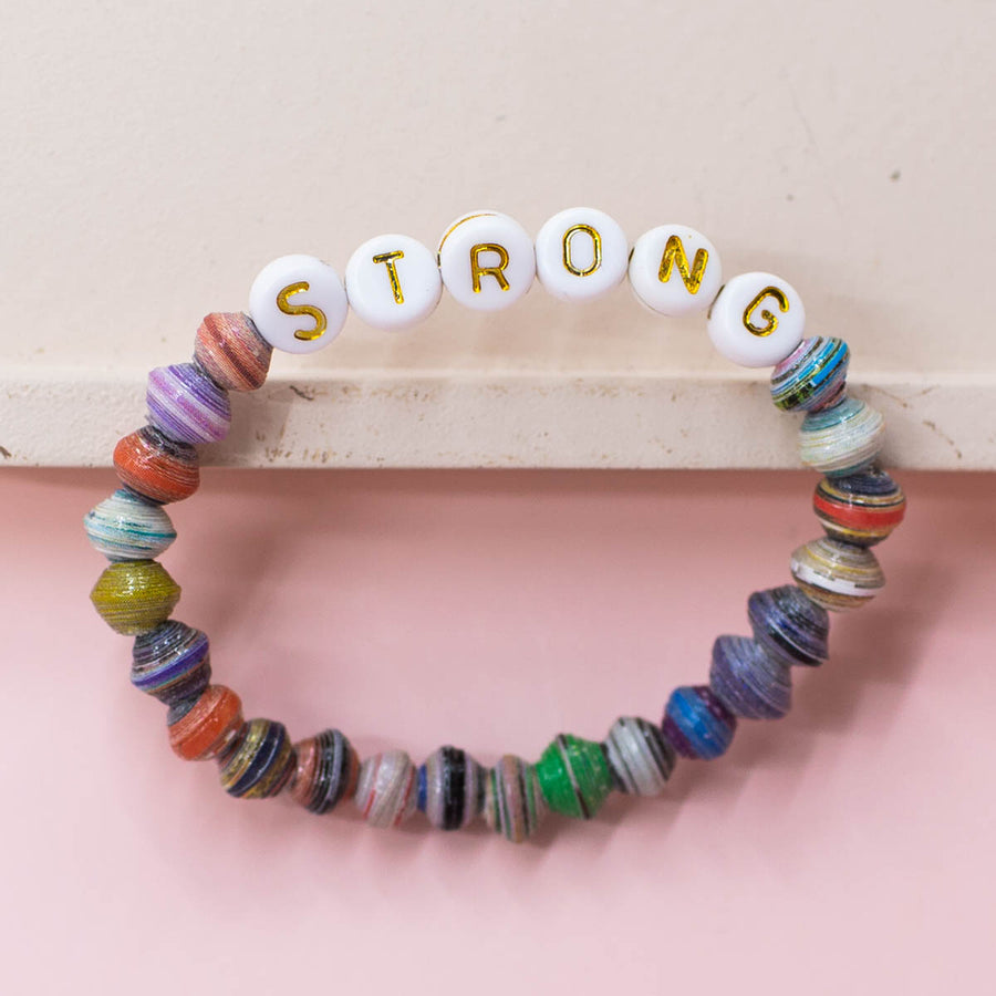 kids jewelry handmade bracelet with letter beads and word strong